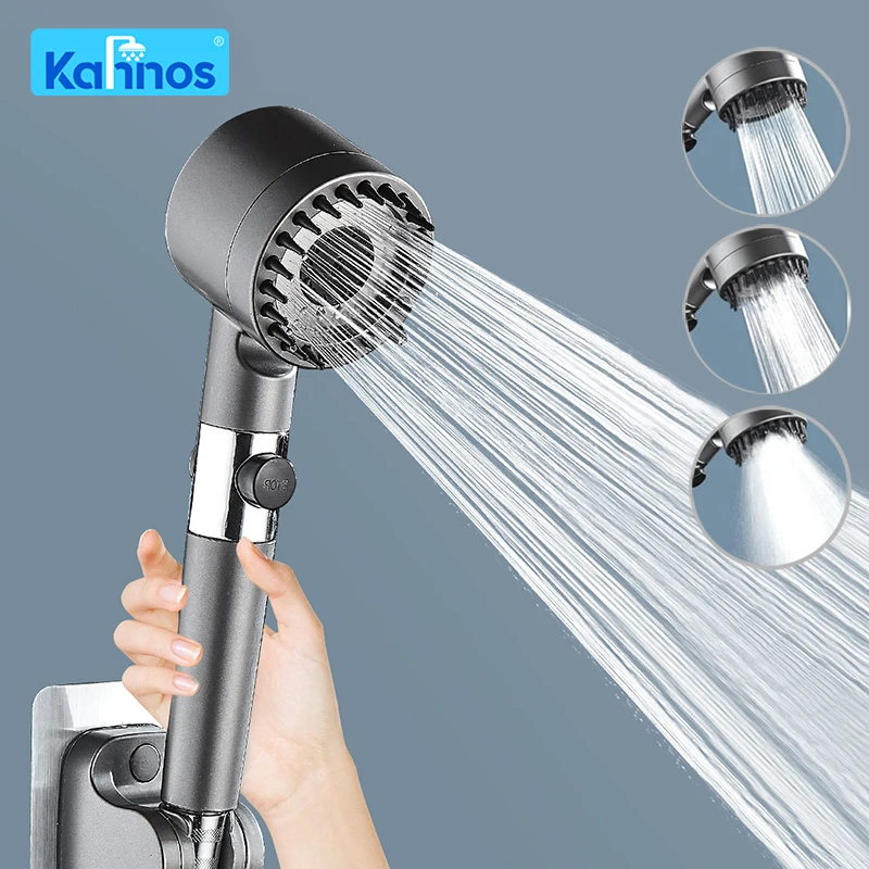 

High Pressure Shower Head Gun Grey 3 Modes Adjustable Water Saving One-Key Stop Water Massage Nozzel Bathroom Accessories