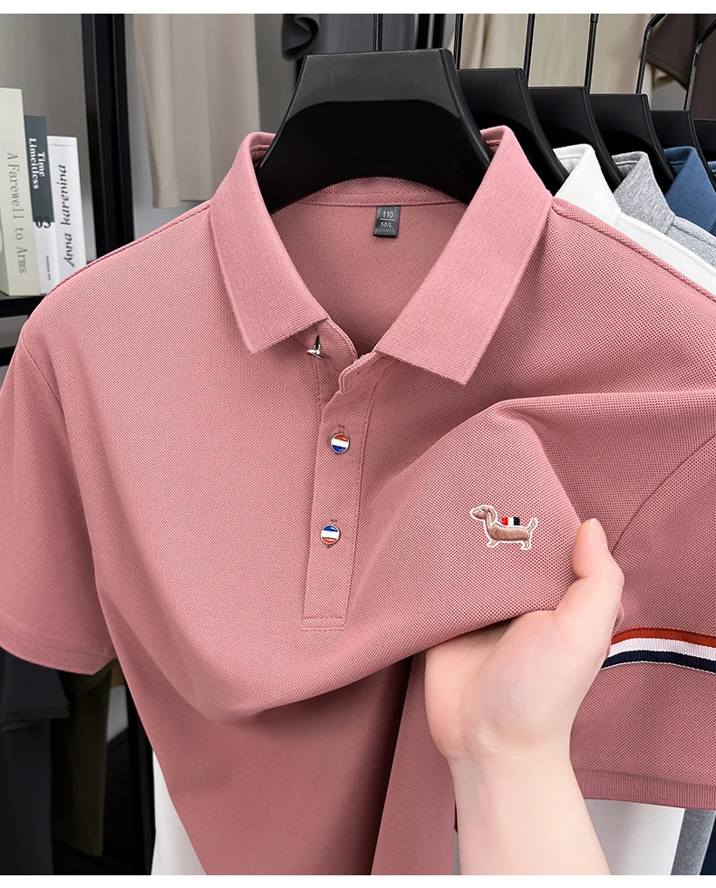 Fashion puppy embroidery men's short sleeve polo shirt luxury brand striped decoration summer breathable business casual T-shirt 23 S5dcf03313253403ab1ec5b3e05e50a703