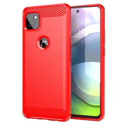Shockproof Carbon Fiber Brushed Texture Phone Case for Moto One 5G Ace (Red)