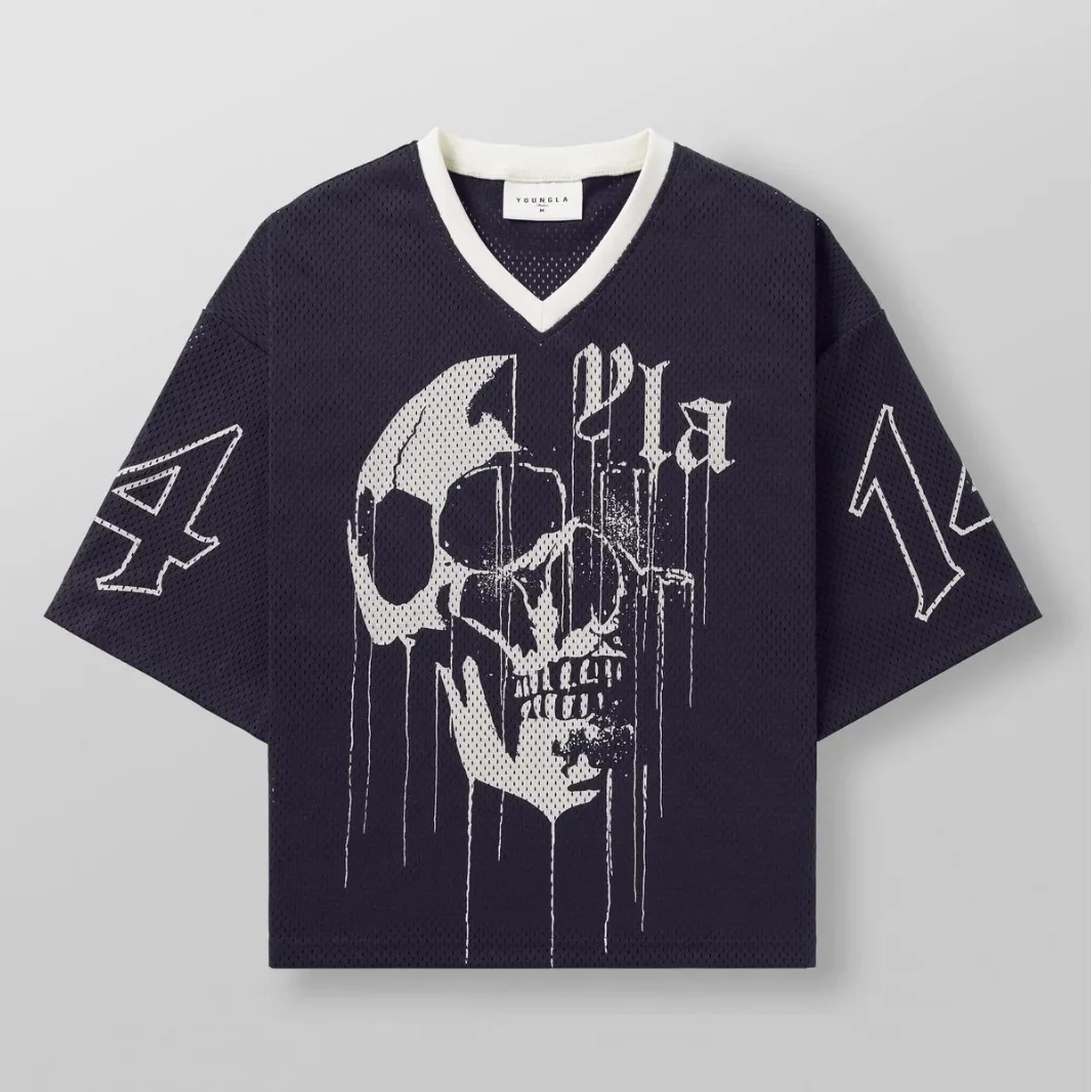 American fashion brand oversized T-shirt for men's sports fitness quick drying breathable large mesh printed short sleeved