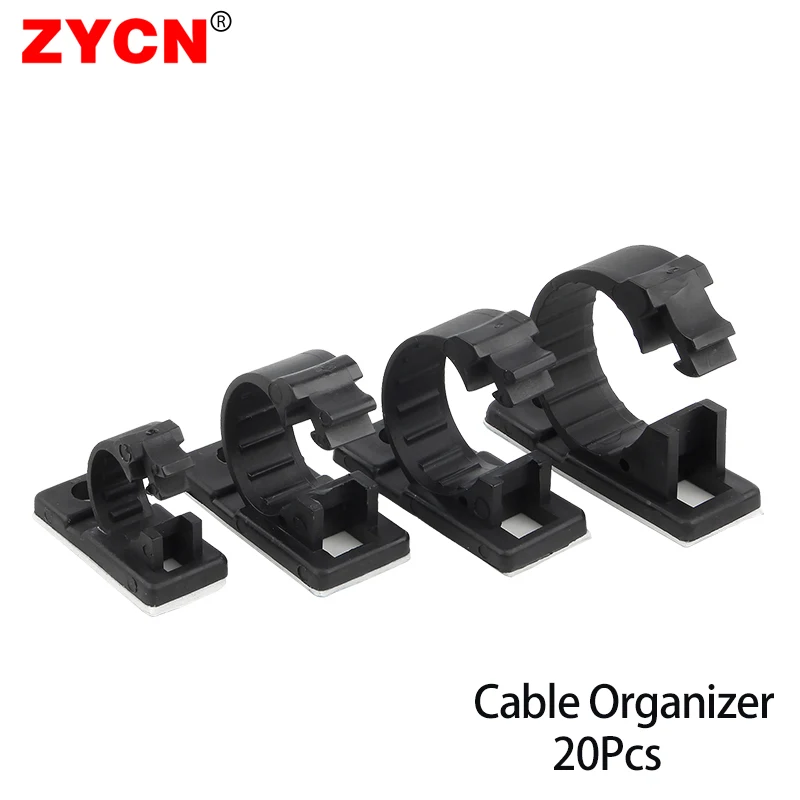 20PCS Self-Adhesive Cable Organizer Clips Management Wire Holder USB Winder Desktop Line Clamp Sticky Adjustable LY-4/6/8 Black
