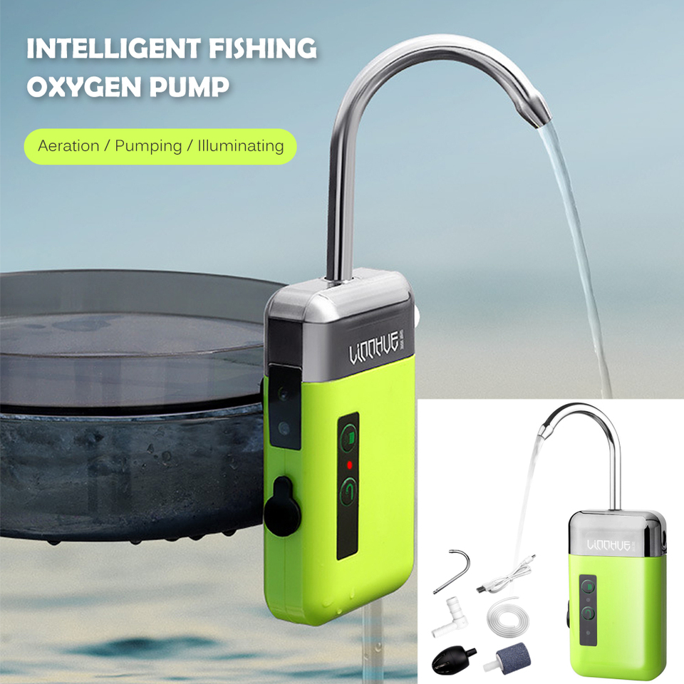 Portable Mini Oxygen Pump With Air Stone Tube 3-in-1 Sensing USB Charging Automatic Water Pump LED Lighting For Outdoor Fishing