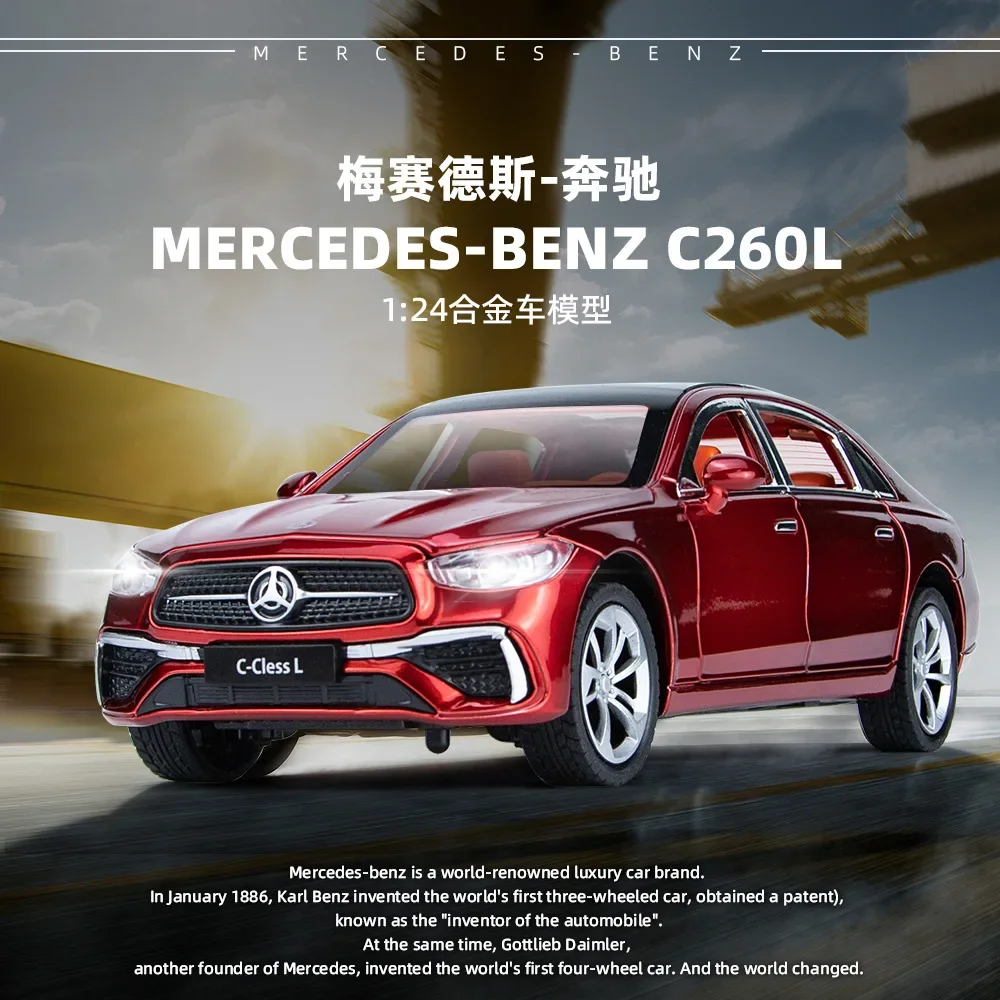 

1:24 Mercedes-Benz C260L High Simulation Diecast Metal Alloy Model car Sound Light Pull Back Collection Kids Toy Gifts