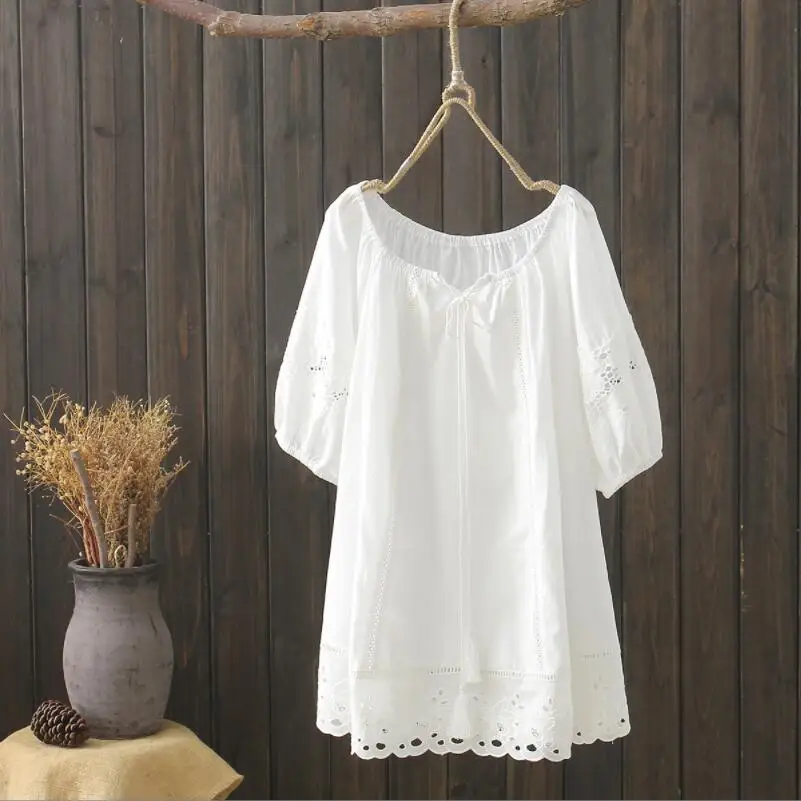 

Женская блузка с вышивкой, Свободная Повседневная Блузка с круглым вырезом и коротким рукавом, лето 2023