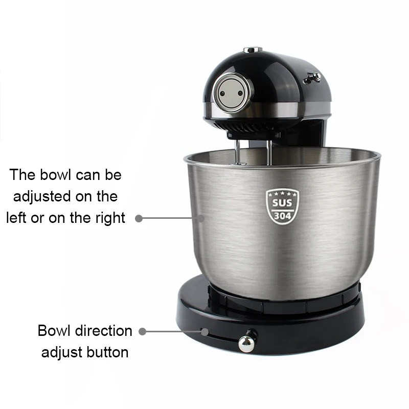 JIQI 4L Stainless Steel Bowl Electric Stand Food Mixer Egg Beater Cream Blender Handheld Whisk Cake Bread Dough Kneading Machine