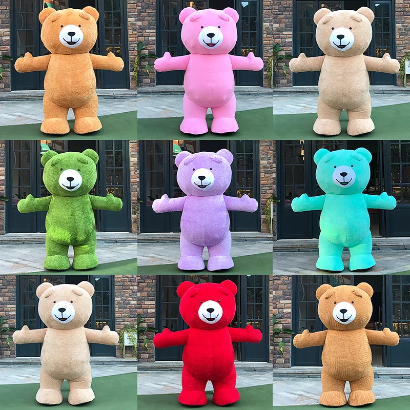 Teddy Bear Plush Doll Colorful Inflatable Mascot Costume Cute Funny Bear Clothing Cartoon Cosplay Dress Up Jumpsuits