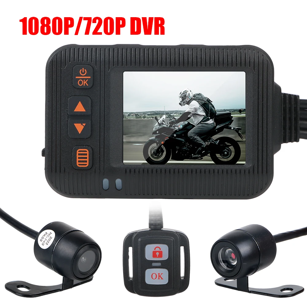 

Waterproof Wide Angle Front Rear Camera 2 Inch Dashcam Motorcycle DVR Wired Remote Control 1080P/720P Video Recorder