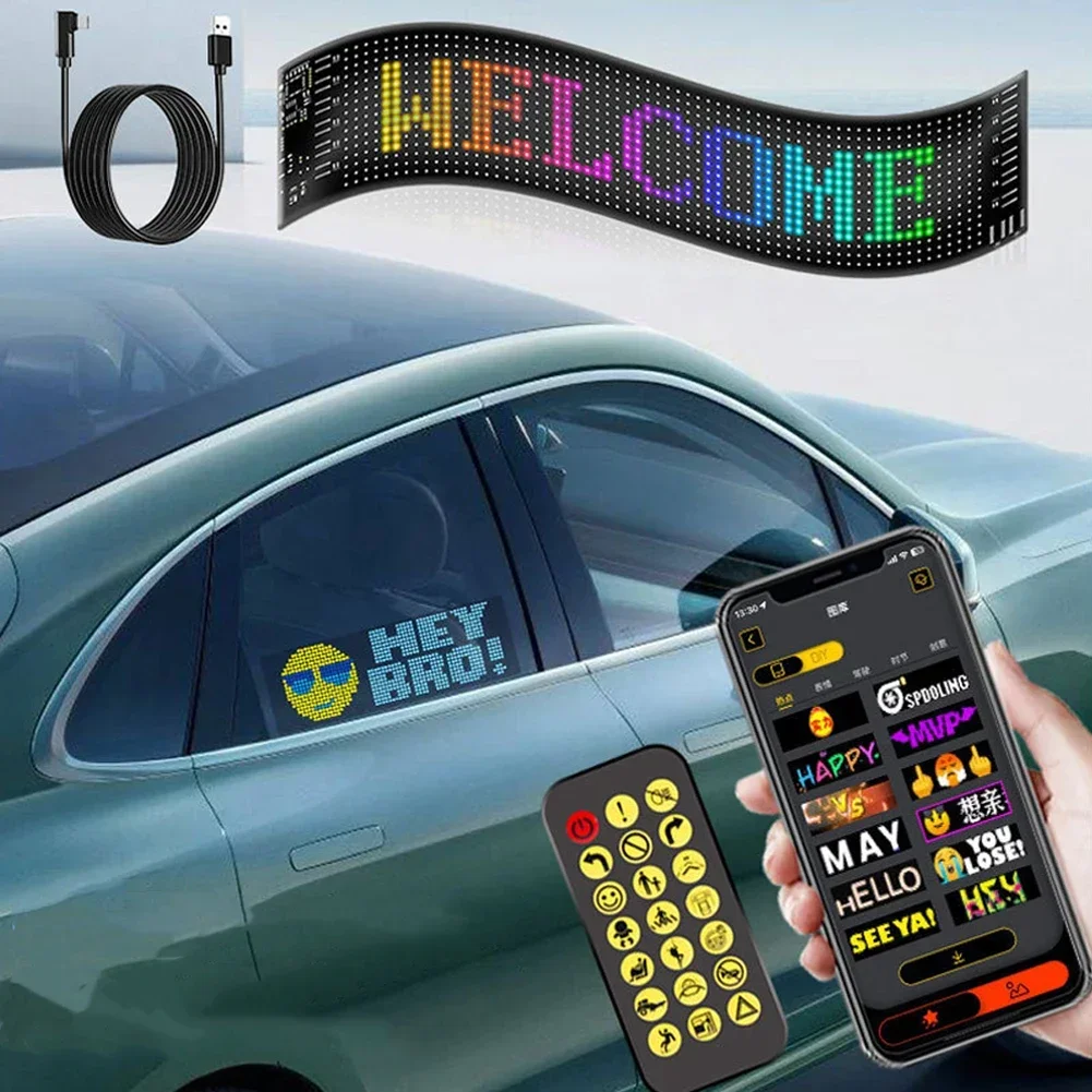 5V USB LED Matrix Pixel Panel Light Bluetooth App Control Scrolling Advertising LED Car Sign Animation Programmable For Car Shop