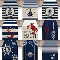 1pc Nautical Theme Table Runner Ocean Adventure Boat Anchor Compass Pattern Design Decorative Table Runner Kitchen Table Decor 1