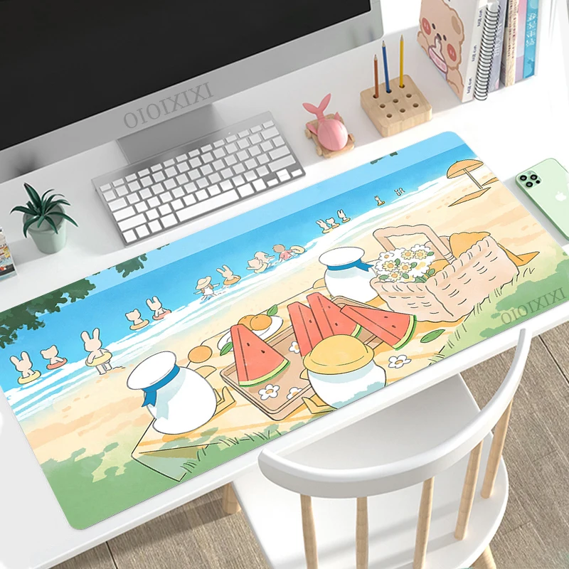 Bonito Coelho Verde Anime Mouse Pad Gamer xl Computador Novo hd Mousepad Xxl Tapetes de Mesa Não-deslizamento de Borracha Natural Tapete de Rato de Computador - Imagem 3