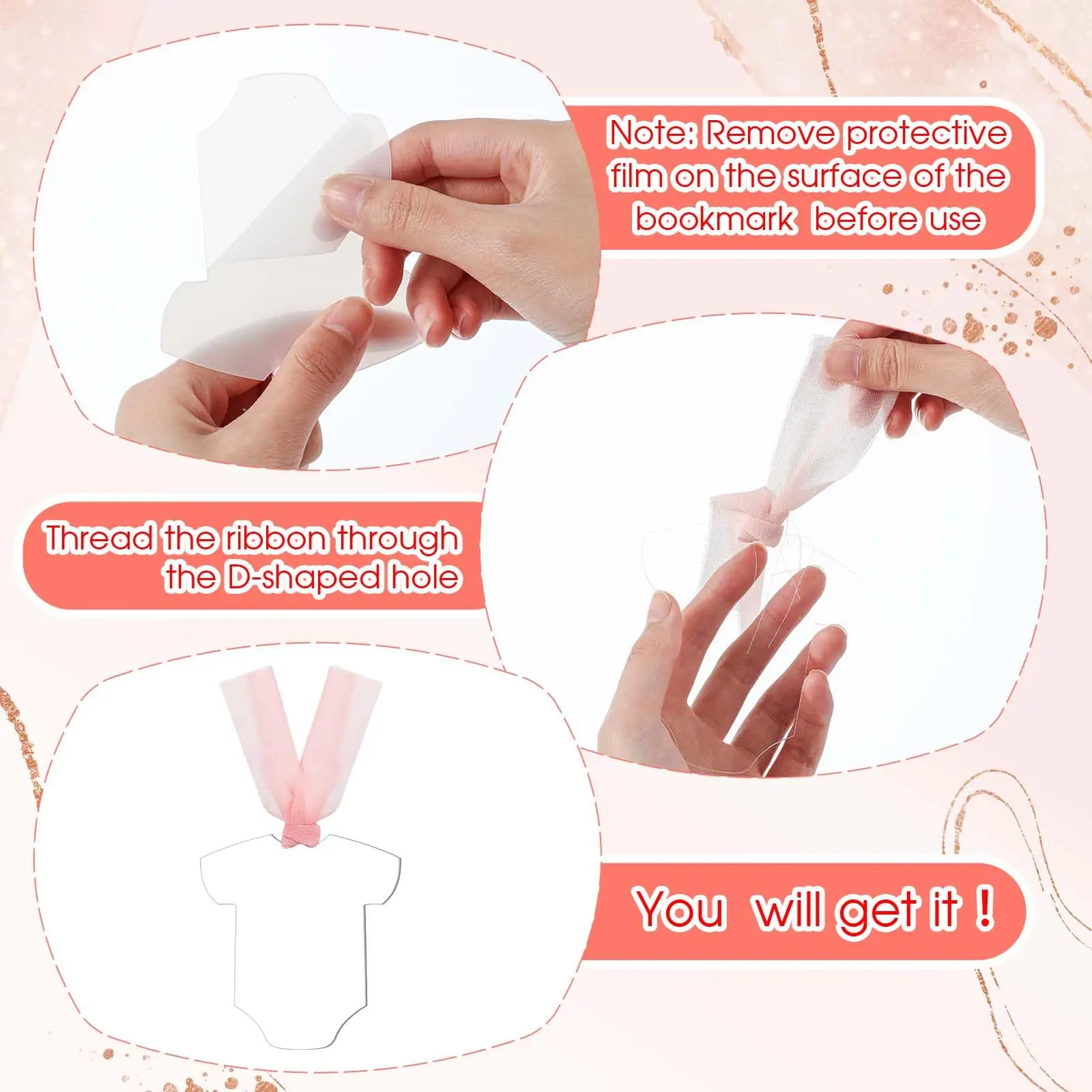 Clear Acrylic Place Cards Blank DIY Bookmark Seating Card Name Tag with Ribbons for Table Setting Baby Shower Wedding Party