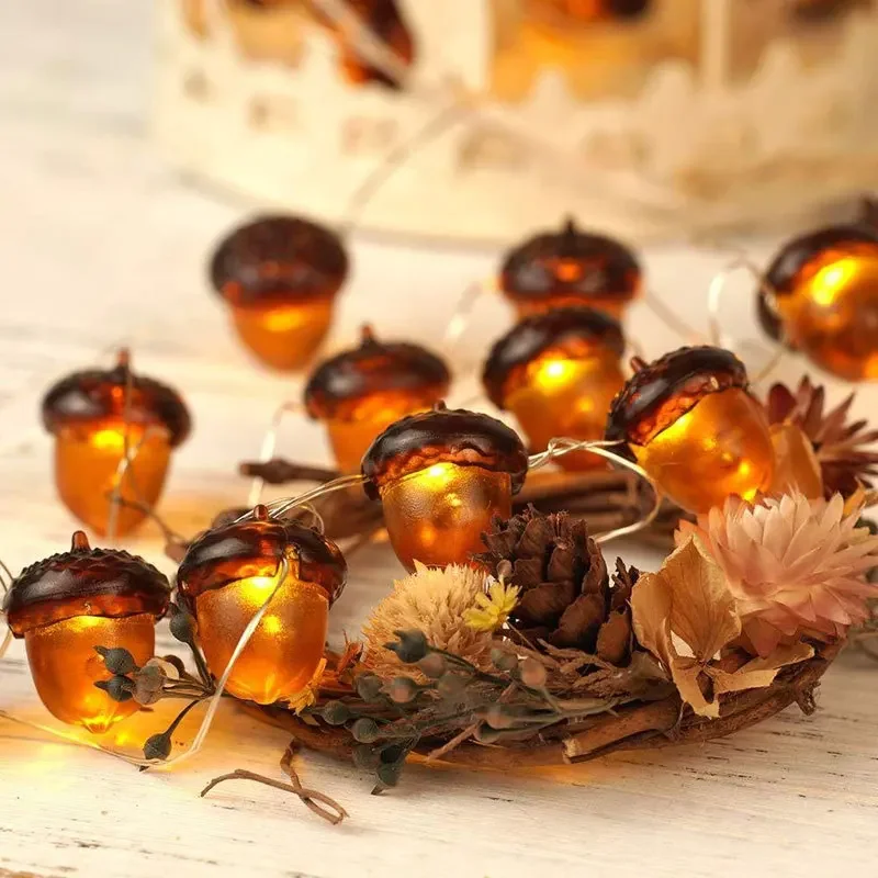 Acorn String Lights - 30 LED Fall Decorations Battery Powered 98ft Fairy Lights for Thanksgiving