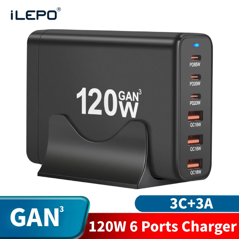 

120W 6 Ports GaN Charger USB Type C PD Charger Quick Charge 3.0 USB Type C Quick Charger Mobile Phone USB Charger