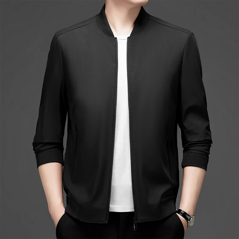 Fashion Stand Collar Zipper Solid Color Casual Business Coats Men Clothing 2024 Autumn New Loose All-match Tops Korean Jackets