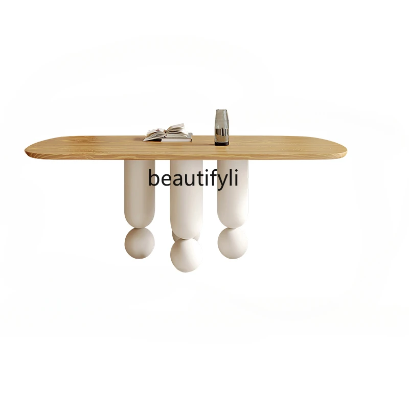 

Nordic Solid Wood Dining Table Designer Small Apartment White Original Exclamation Mark French Cream Style Dining Table