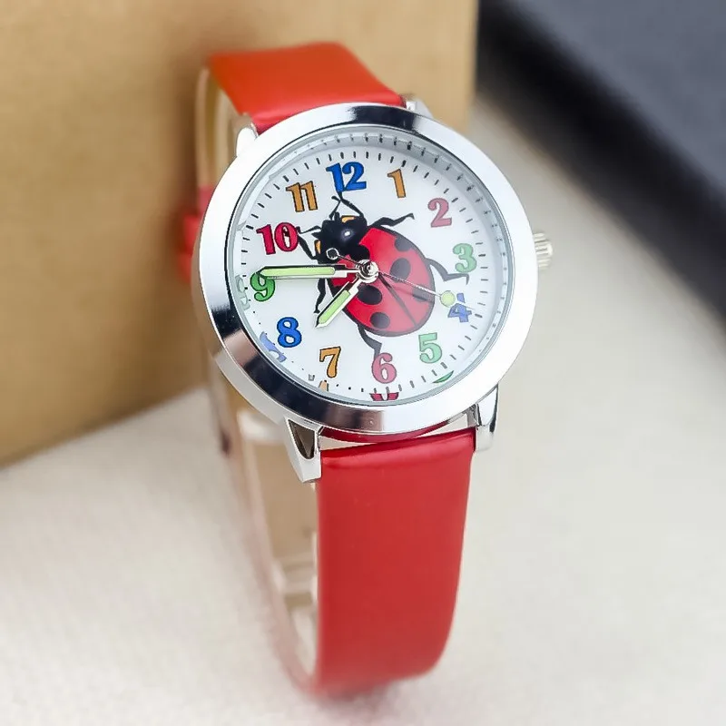 

New Arrival Cute Ladybug Cartoon Quartz Child Leather Kids Watch Women Wristwatches Clock Relogio Feminino Girl Watches Timer