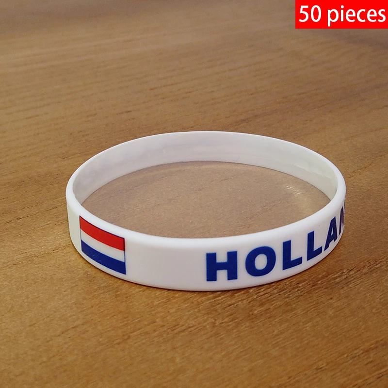 

50pcs Holland National Flag Wristbands Sports Silicone Bracelet Men Women Rubber Band Patriotic Commemorative Fashion Accessory