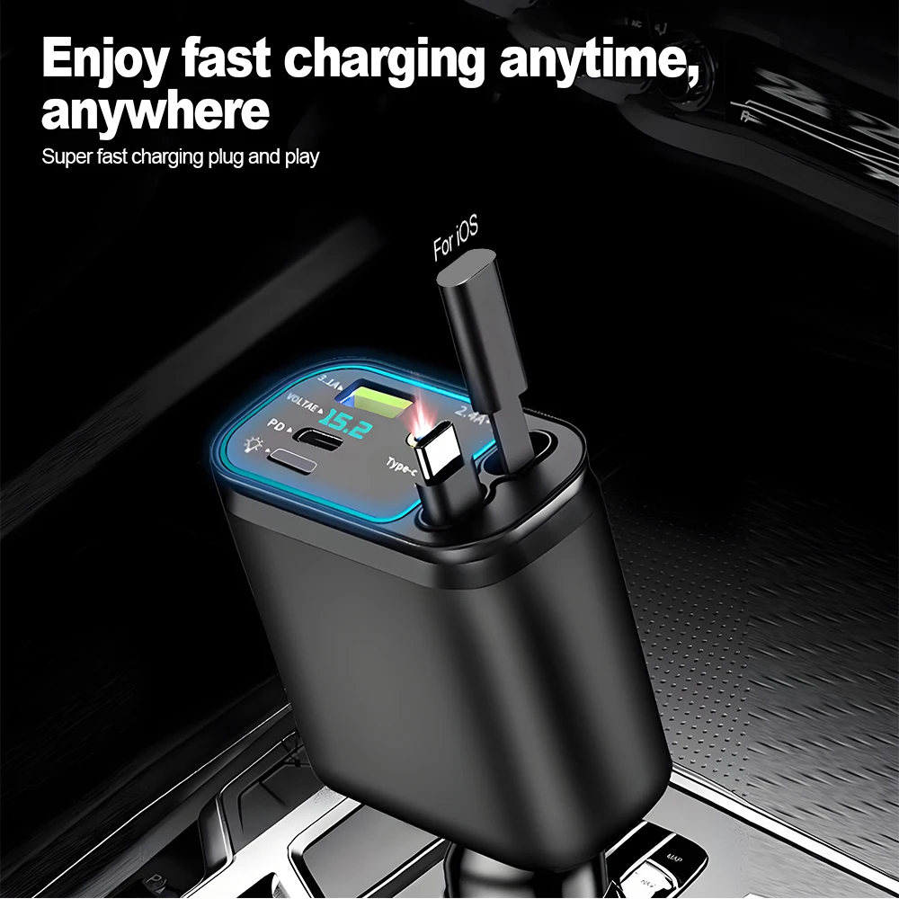 KEBIDUMEI M4 Caricabatteria da auto retrattile Cavo di ricarica rapida 5 in 1 con Star Light Porta USB PD Tipo-C Adattatore di alimentazione Caricabatterie per telefono - Image 3