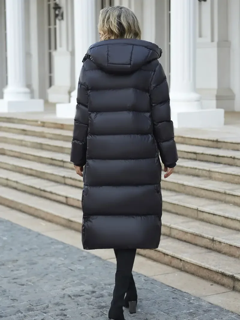 Winter Black Down Cotton Jacket Women Hooded Coat Keep Thickening Warm Fashion Streetwear Feather Female Long Outwear