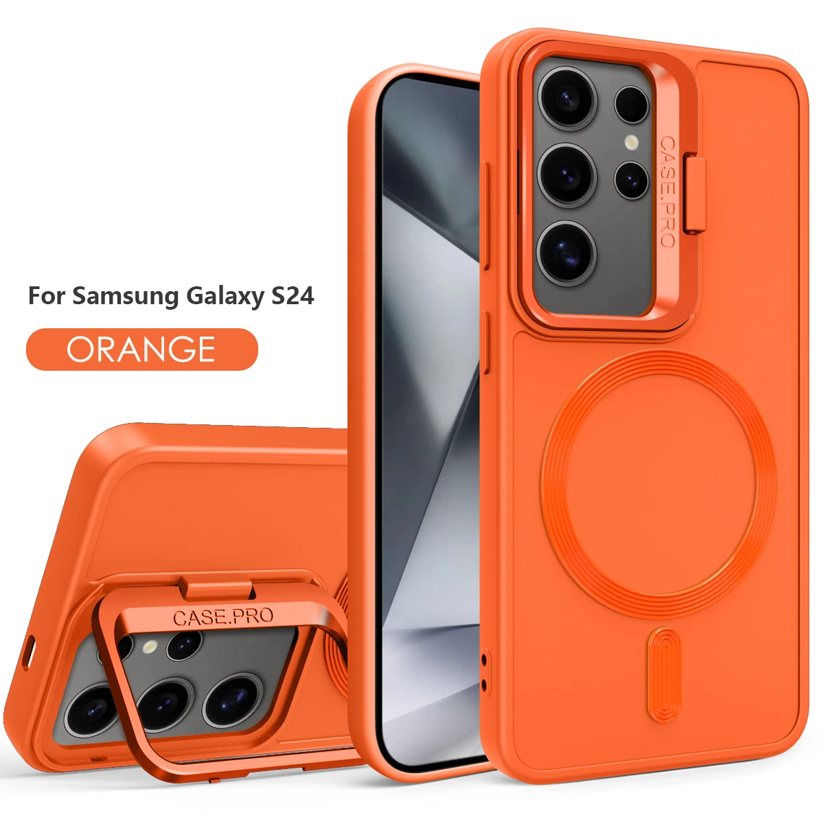 thumbnail image 1 of Luxury Liquid Silicone Lens Metal Stand For Magsafe Magnetic Phone Case For Samsung S24 Ultra S23 Plus Camera Holder Candy Cover, 1 of 5
