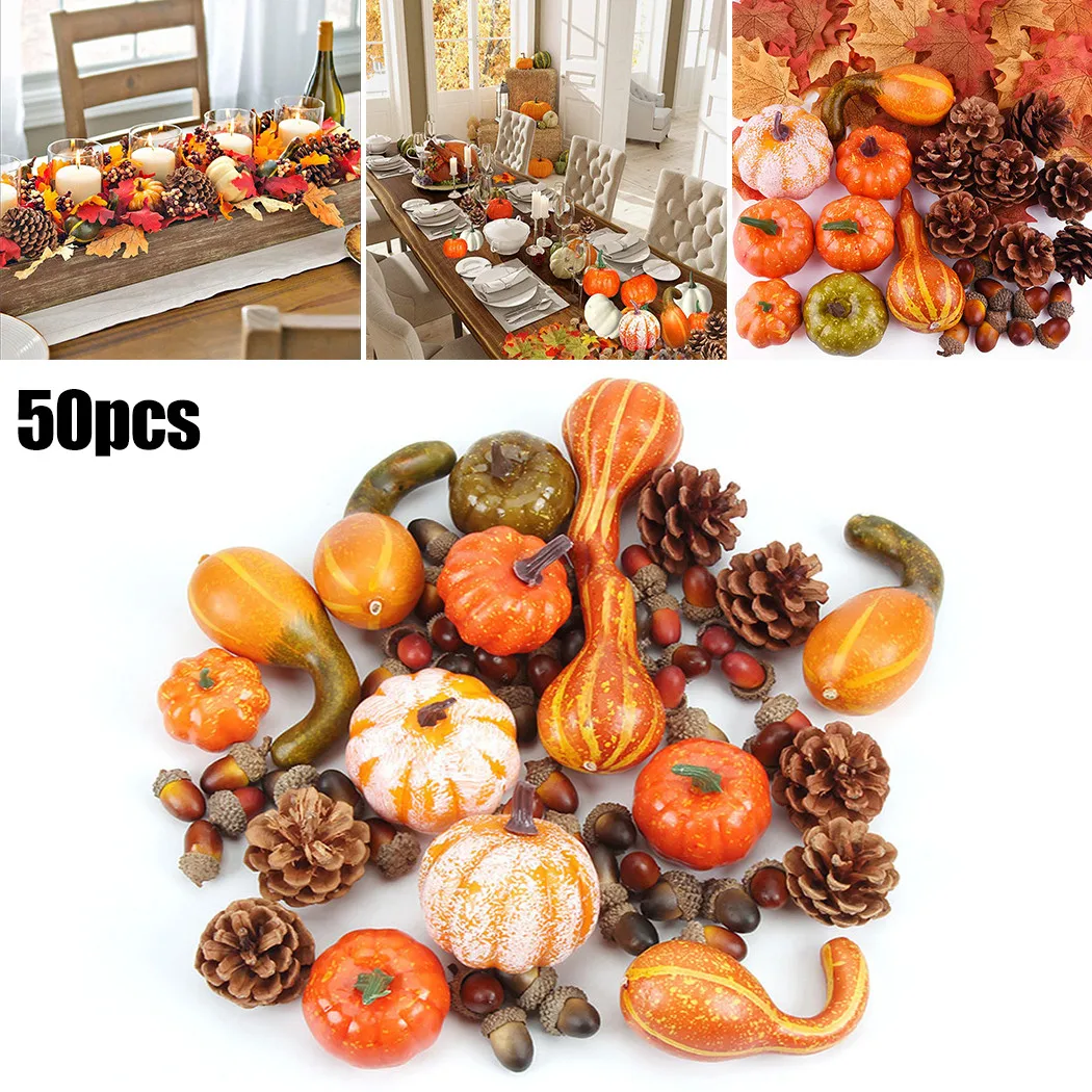 Artificial Fruits and Vegetables Artificial Acorns 50Pcs Pumpkin Wreath Simulate Plastic Fake Fruits Acorns Pine Cones Home Party DIY Decorations