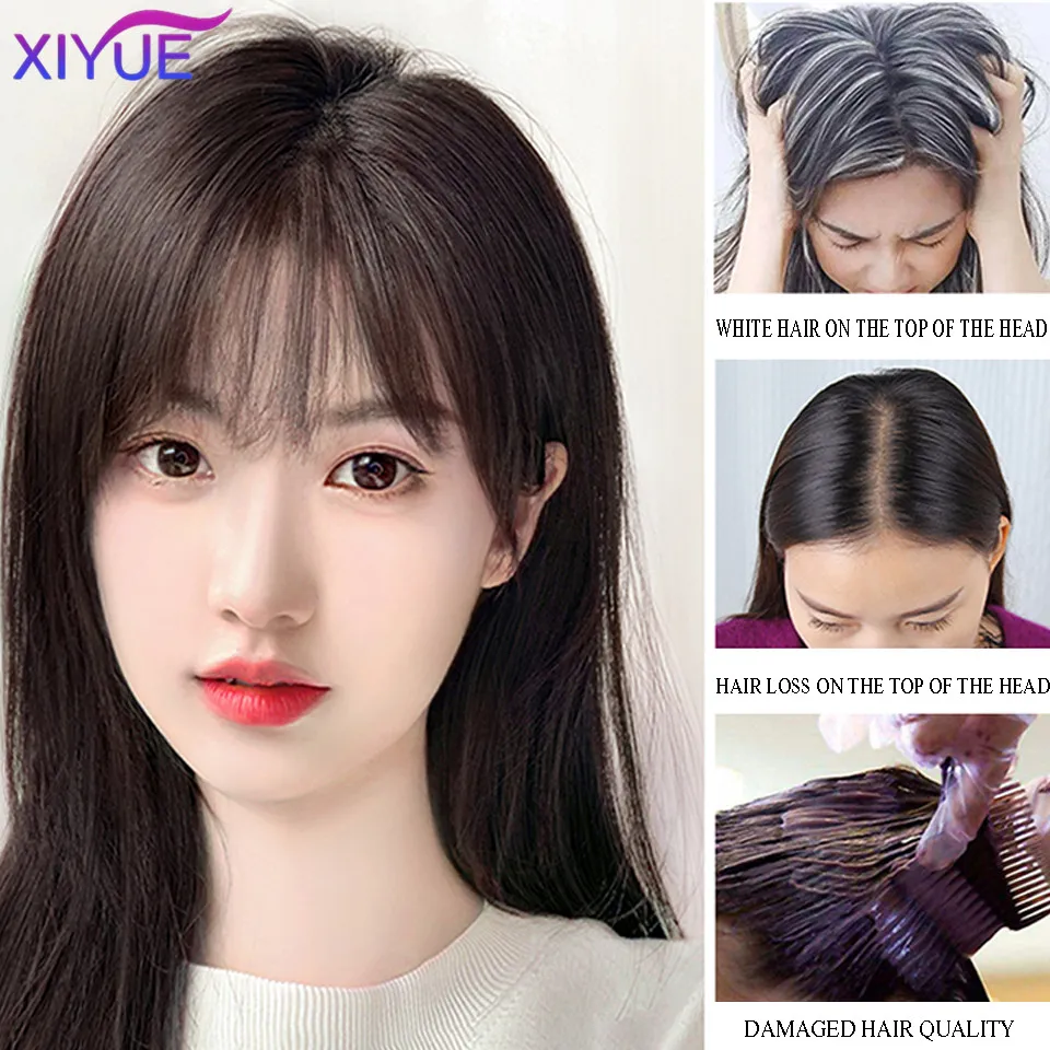 XIYUE 3D air bangs women's wig with synthetic fluffy natural hair patch on the top of the head