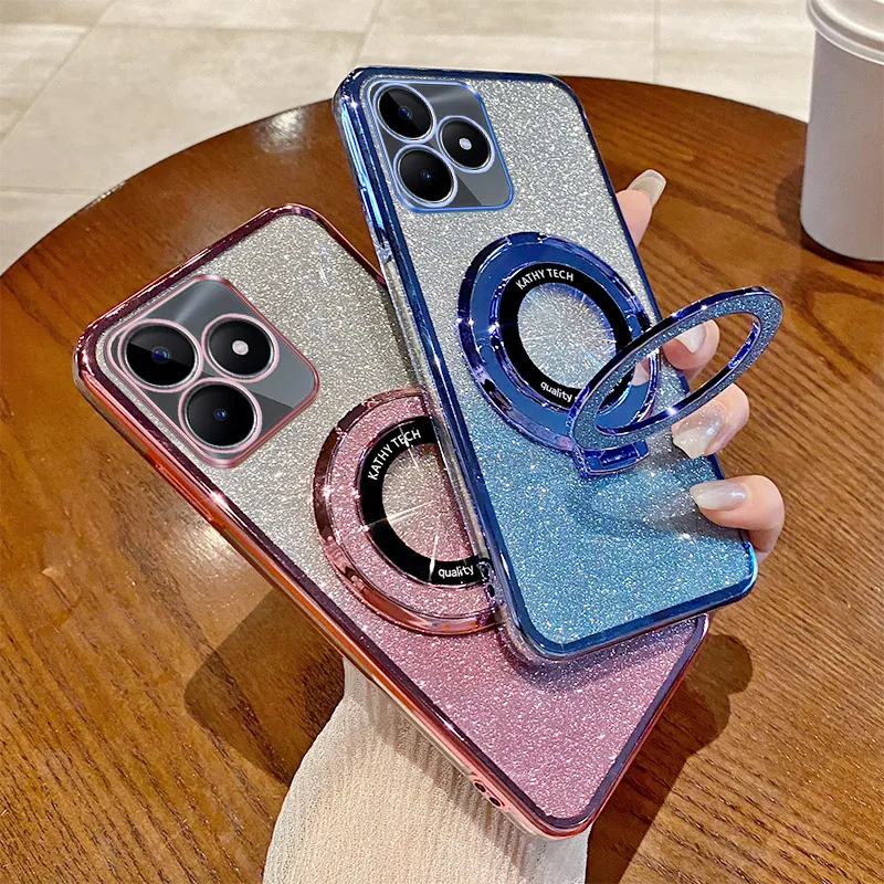 Glitter Ring Stand Soft Phone Case with Enhanced Grip
