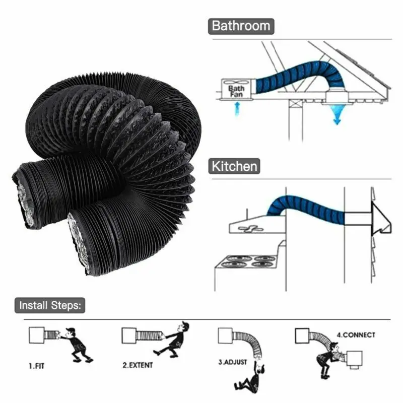 Hon&Guan Tuyau d'aération de 15,2 cm isolé de 4,9 m, conduit d'air flexible  à trois couches en PVC et aluminium pour ventilation CVC, systèmes de  ventilation de conduit (150 mm-5 m) 