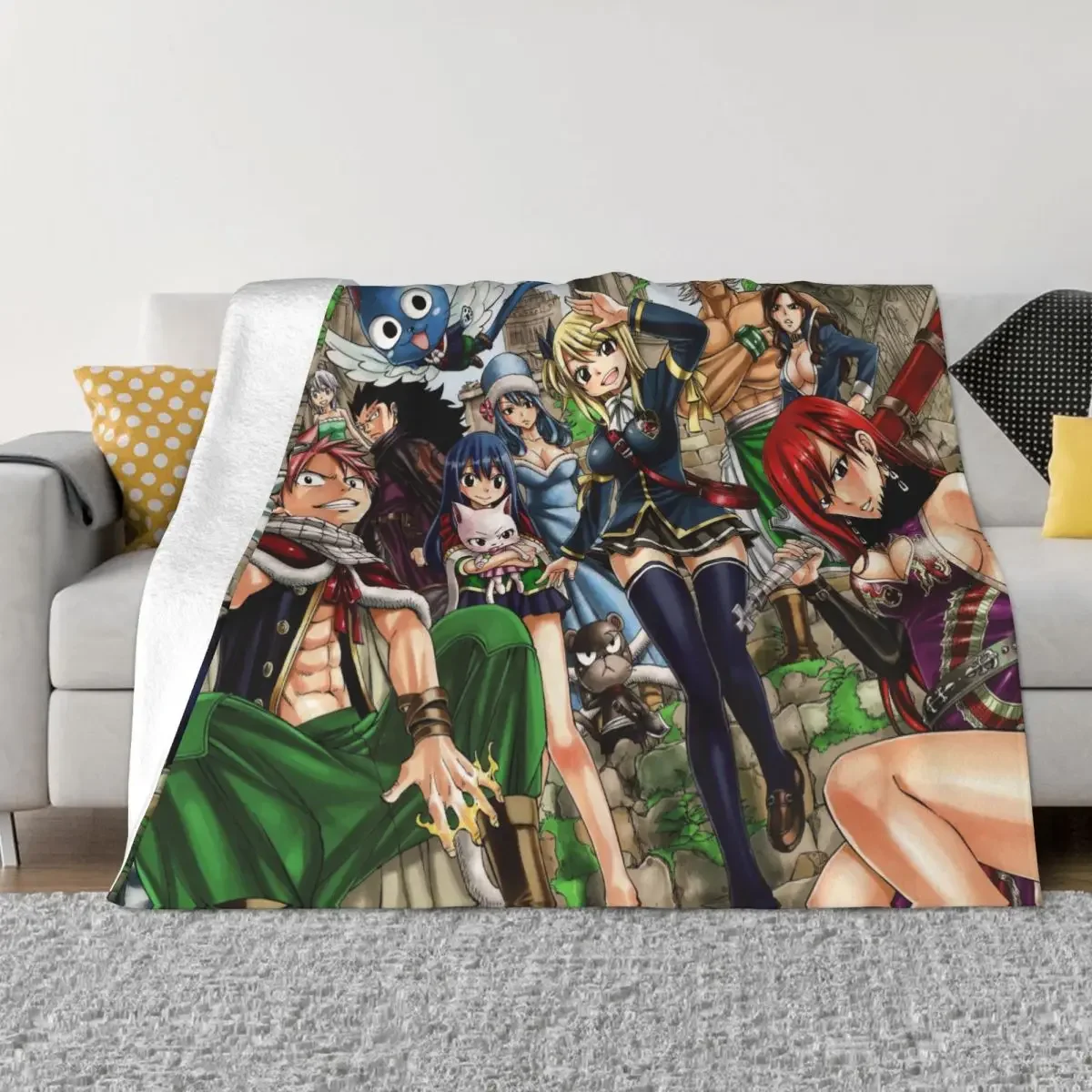 

Natsu Erza Gray Lucy Happy Blankets Fairy Tail Anime Fuzzy Throw Blanket Summer Autumn Winter Decoration Soft Warm Bedspreads