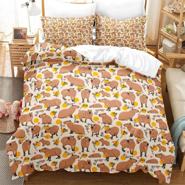 2023 Kawaii Capybaras Bedding Set Single Twin Full Queen King Size Bed