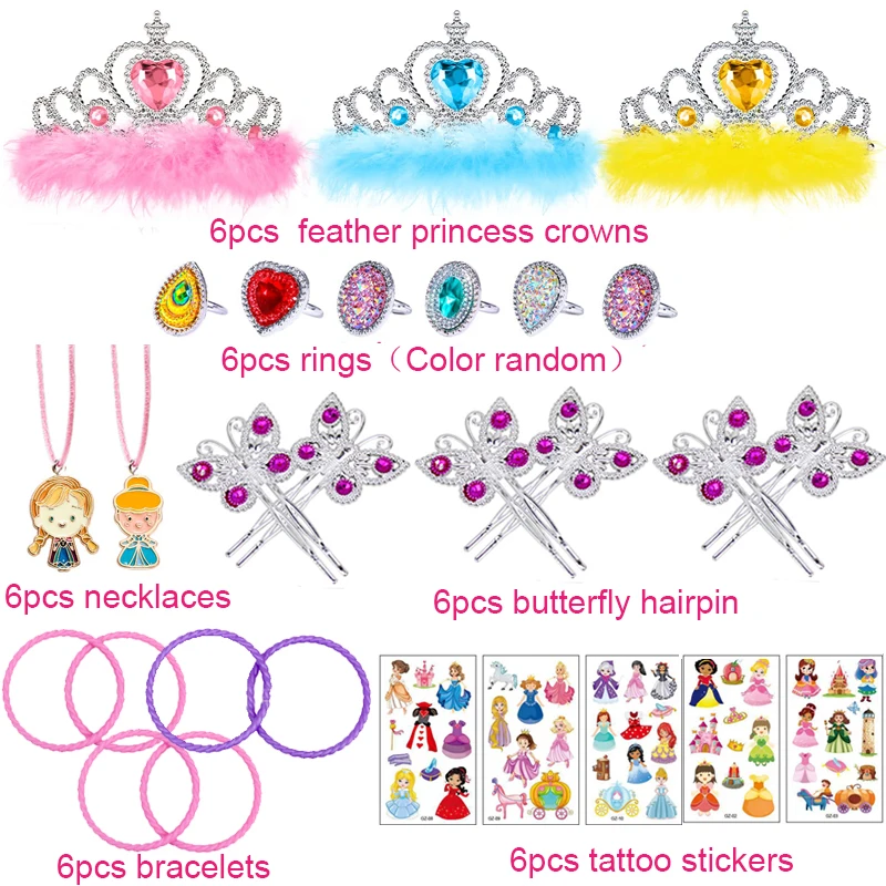 72pcs Princess Party Favors Girls Birthday Decorations Dress Up Games Crown  Stickers Necklace Wedding Gifts Guests Pinata Filler - AliExpress