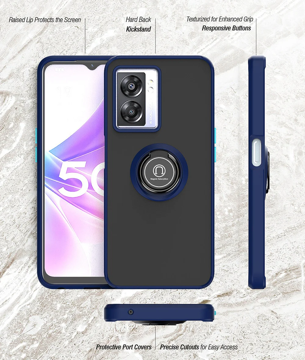 KEYSION Fashion Matte Case for OPPO A77 5G Transparent Shockproof Ring Stand Phone Back Cover for Realme Q5i V23 5G Narz_voghion.com