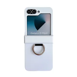 Colorful Matte Grip Ring Shockproof Phone Case with Finger Buckle for Samsung Galaxy Z Flip 5 (Chuxue White)