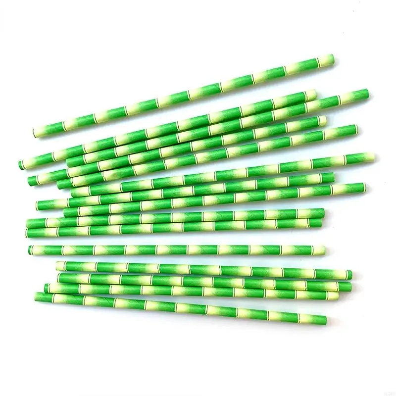 85WF Bamboo Pattern Paper Straws Easy to Use Biodegradable Drinking Straws Gift