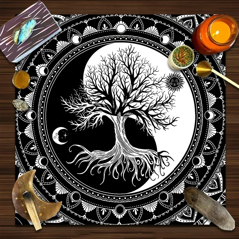 Description Picture 2 of itemlife Tree Tarot Table Altar Cloth sun moon Board Game Mat Square Pendulum Divination Altar Tablecloth Board Game Card Pad Decor