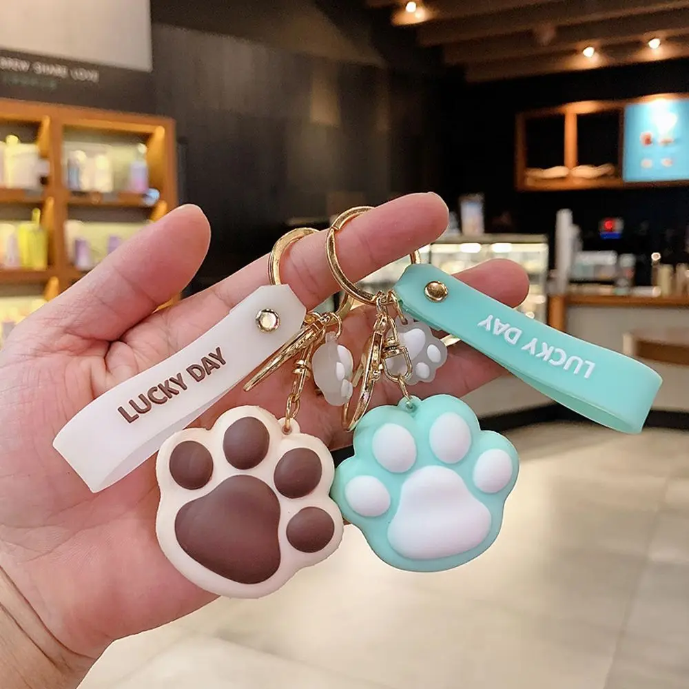 Schoolbag Pendant Silica Gel Cute Car Key Ring Women Key Chain Cartoon Animal Cat Paw Key Buckle Korean Style Key Rings