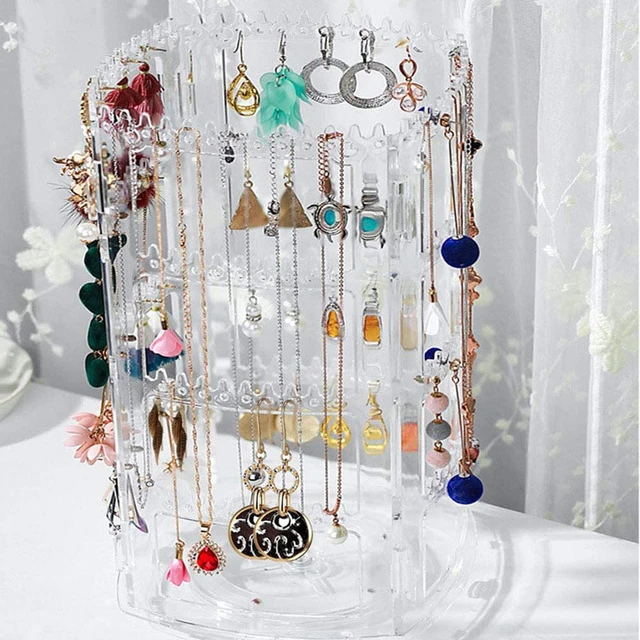 360 Degree Rotating Jewelry Storage Box 2023 Earring Display Stand Plastic Earring  Organizer Holder Showcase Jewelry Makeup Case - AliExpress