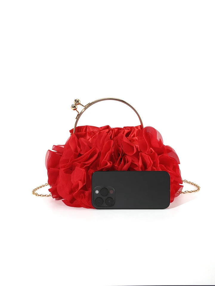 CORIOS Vintage 1920 Kralen Avondtas Parel Clutch Bag voor Vrouwen Pailletten Handtas Bruids Bruiloft Portemonnee Bloemen Schoudertas, Wijn Rood, Large