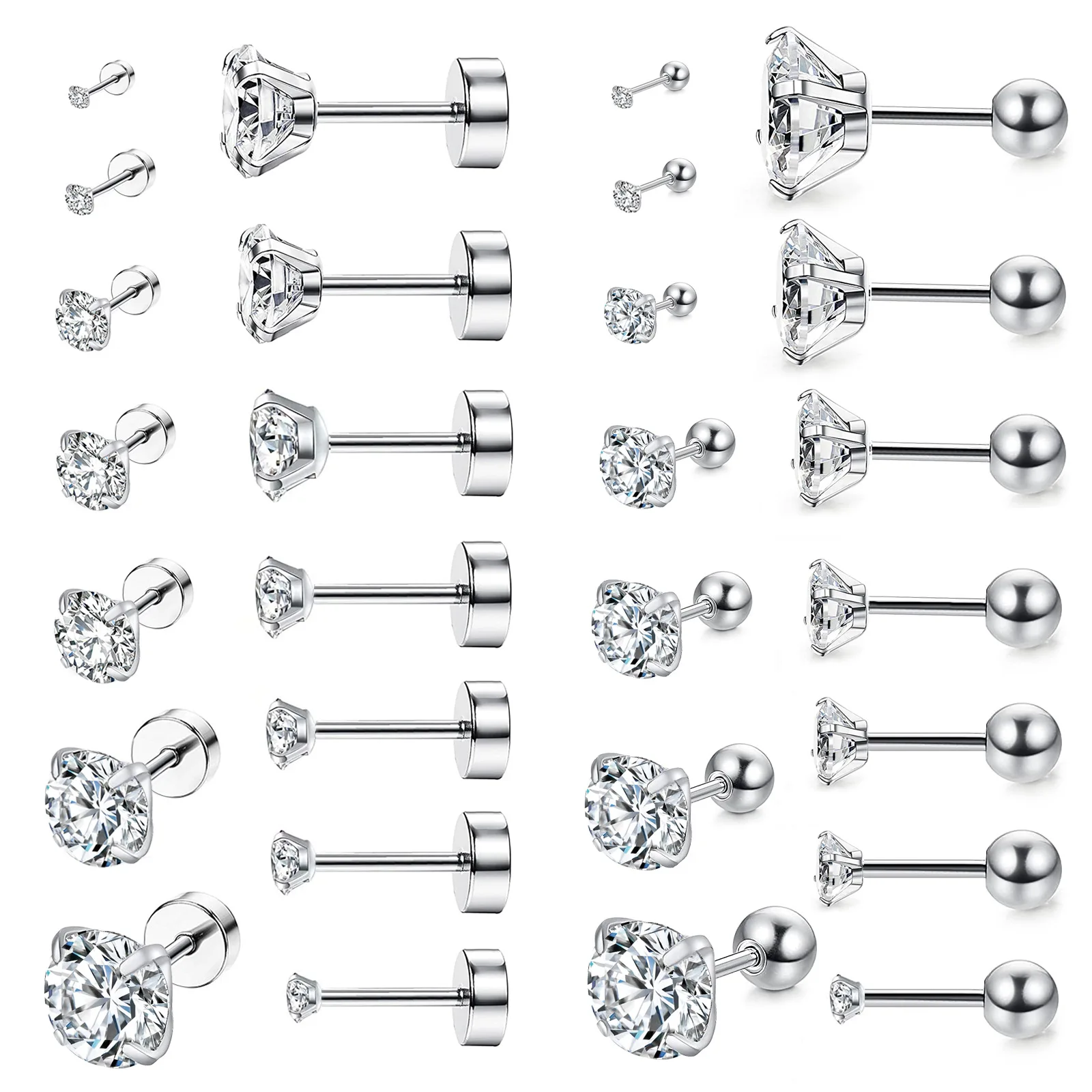 Stainless Steel Earrings LUXUSTEEL Stainless Steel Round Cubic Zirconia pendientes mujer piercing Silver Color Multilayers Size Small Earrings Party