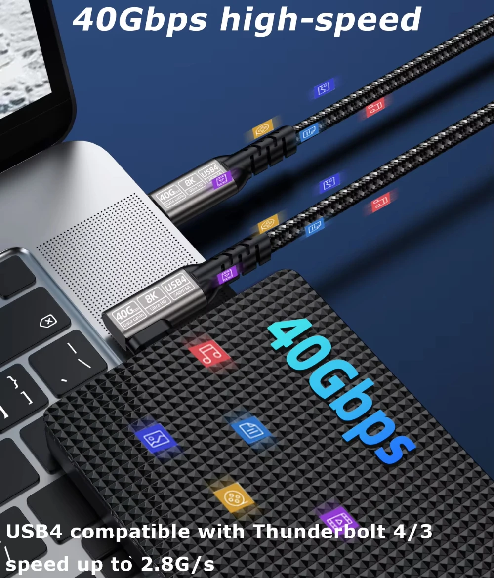 90도 엘보 USB4 썬더볼트 4 케이블 240W PD 3.1 40Gbps 8K 60Hz 타입 C 고속 충전 데이터 전송 코드 (맥북 맥 프로용)