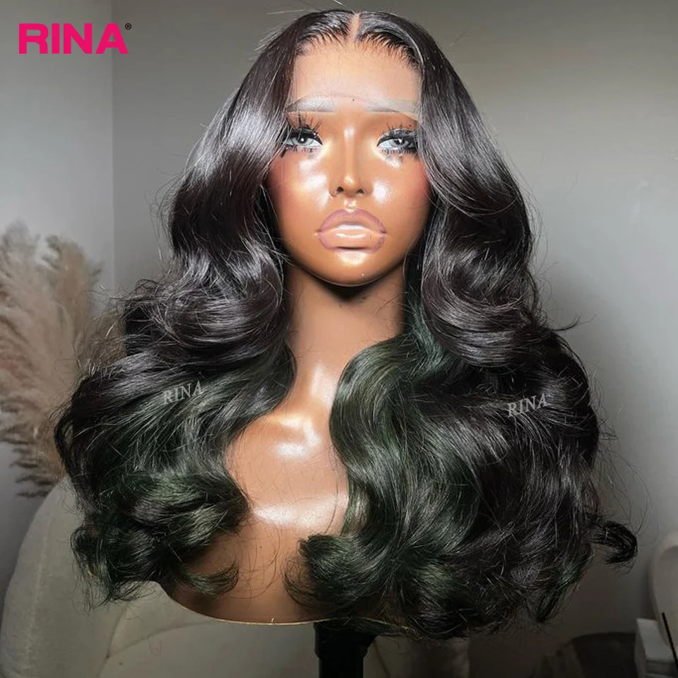 

Black With Green Body Wave 5x5 Lace Closure Wig Colored 180% Human Hair Wigs For Black Women Pre Plucked 13x4 Glueless Lace Wigs