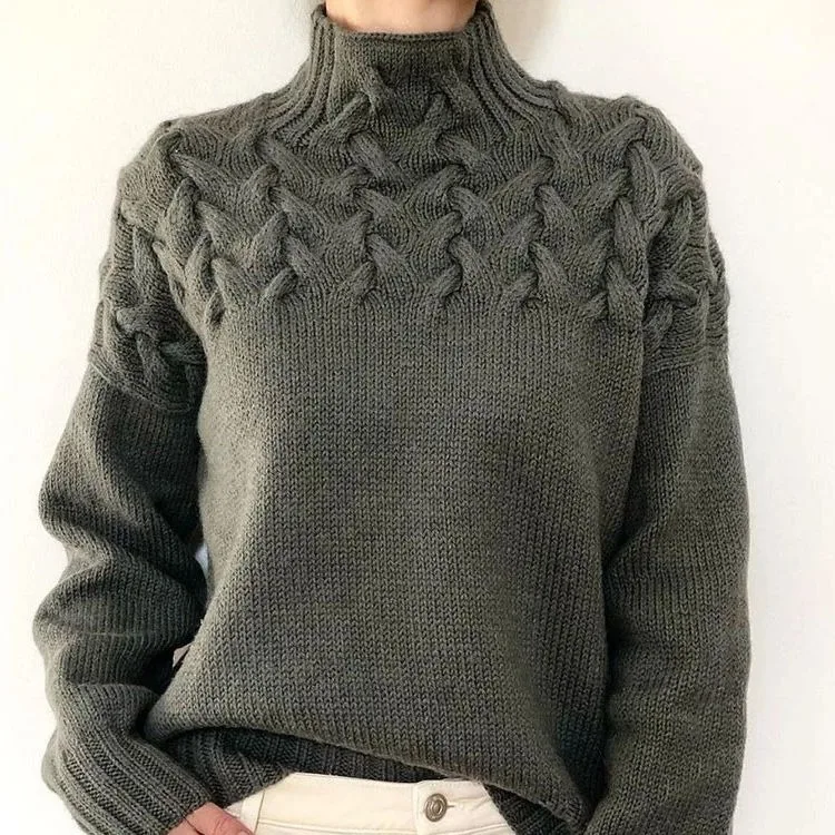 

Long Fashion Knitted Pullover Long Sleeve High Neck Sweater for Women