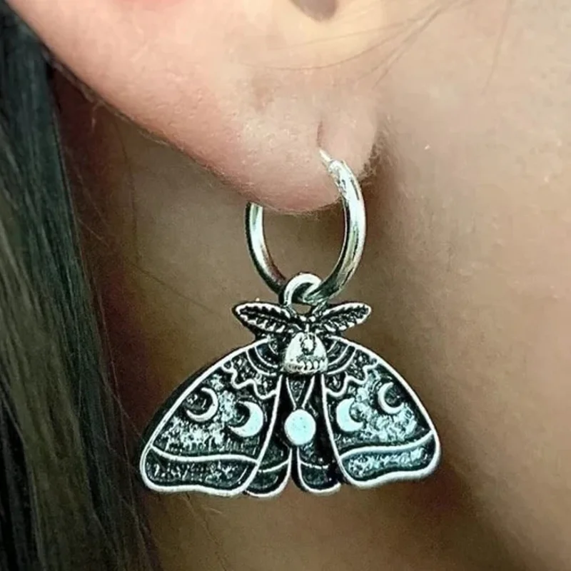 Gothic Moth Earrings - Vintage Crystal Drop Dangle Asymmetrical Dark Style Jewelry