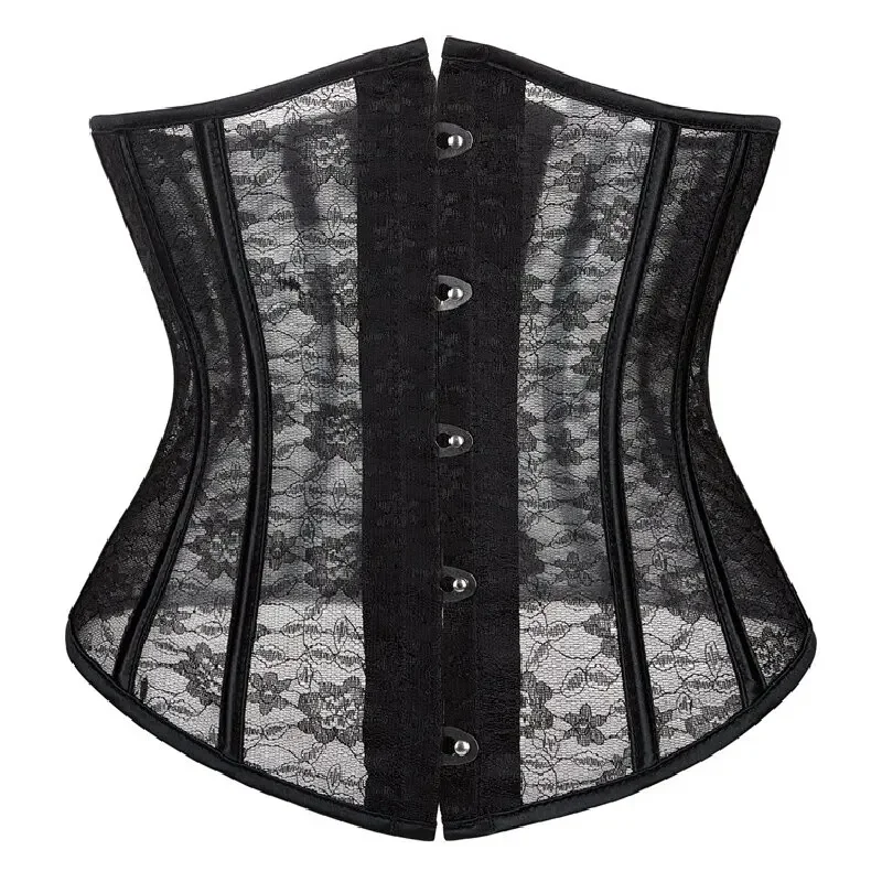 Corset Underbust Top Sexy Transparent Mesh Lace Women Gothic Lingerie Vintage Shape Body Waist Cincher Bustier White Black