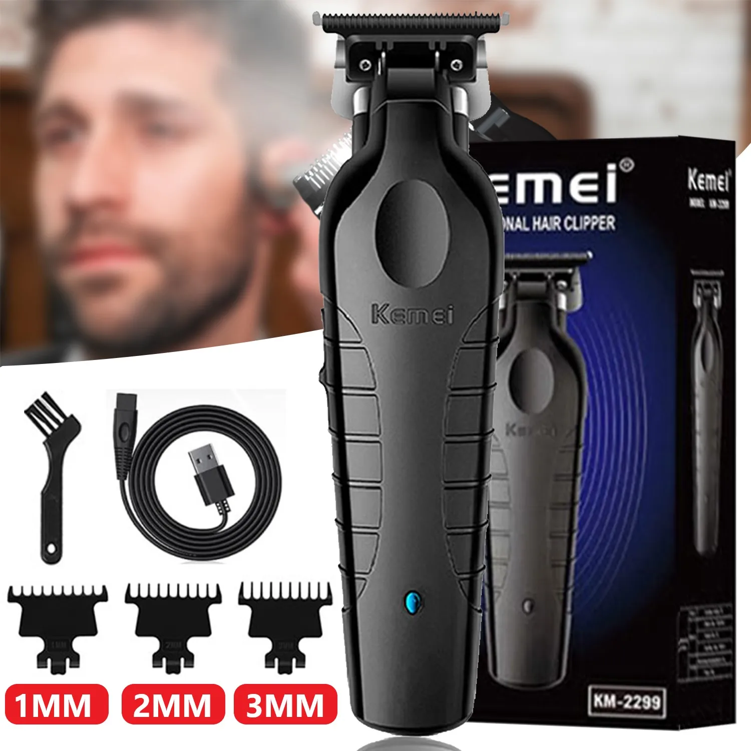 

Kemei 2299 Barber Cordless Hair Trimmer 0mm Zero Gapped Carving Clipper Detailer Professional Electric Finish Cutting Machine