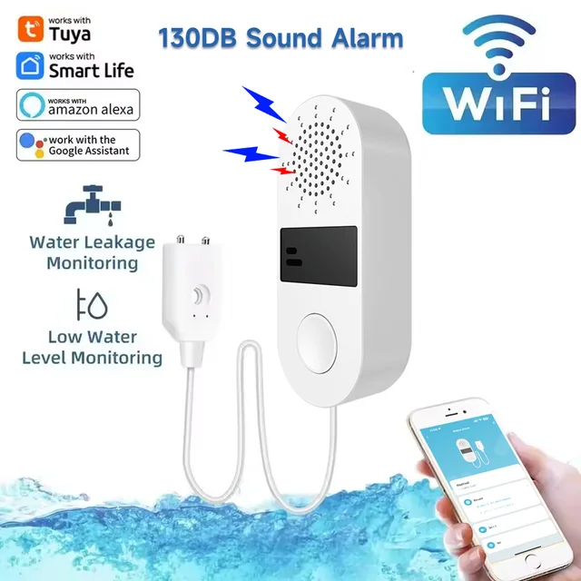 Tuya WiFi Water Leak Sensor 130DB Water Leak Detector Smart Life APP Notification Alerts,Water Flood Leak Alarm Home Security 1