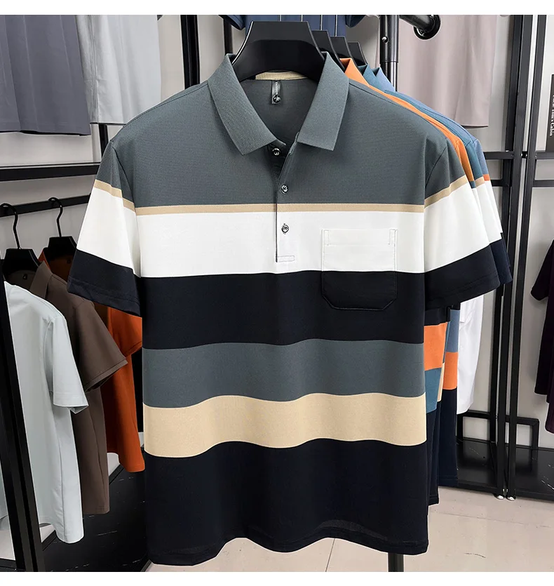 Quality trendy short sleeve polo shirt men fashion color blocked striped pocket design comfortable breathable summer T-shirt 25 S5dd13dcd636646f7b3fa46ac2901d430j