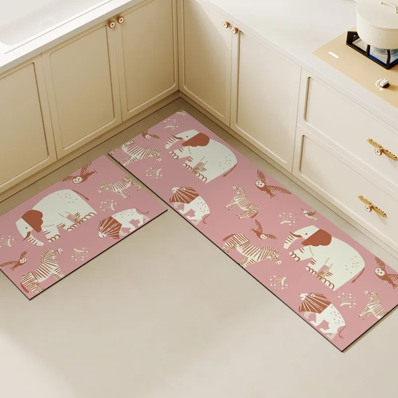 PVC Kitchen Carpet Waterproof Leather Floor Mat Anti-slip Oil-proof Foot Mats Pink Long Carpets Cheetah Home Decoration Rug 3