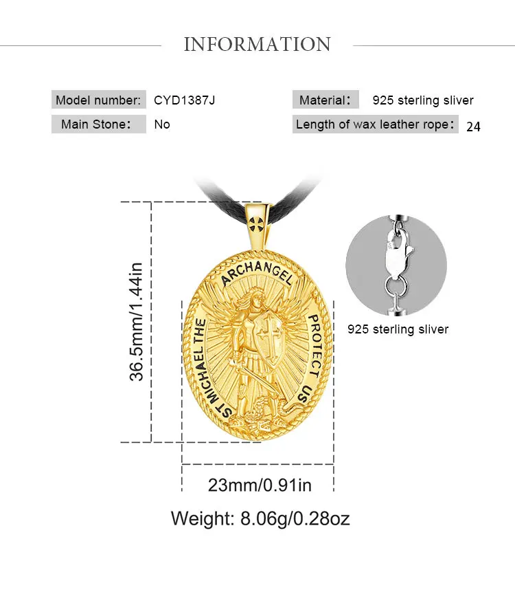 Eudora 925 Sterling Silber St. Michael Erzengel Halskette 18 Karat Gold Kreuz Krieger Amulett Anhänger Christentum Schmuck Männer Geschenk – Detail 3