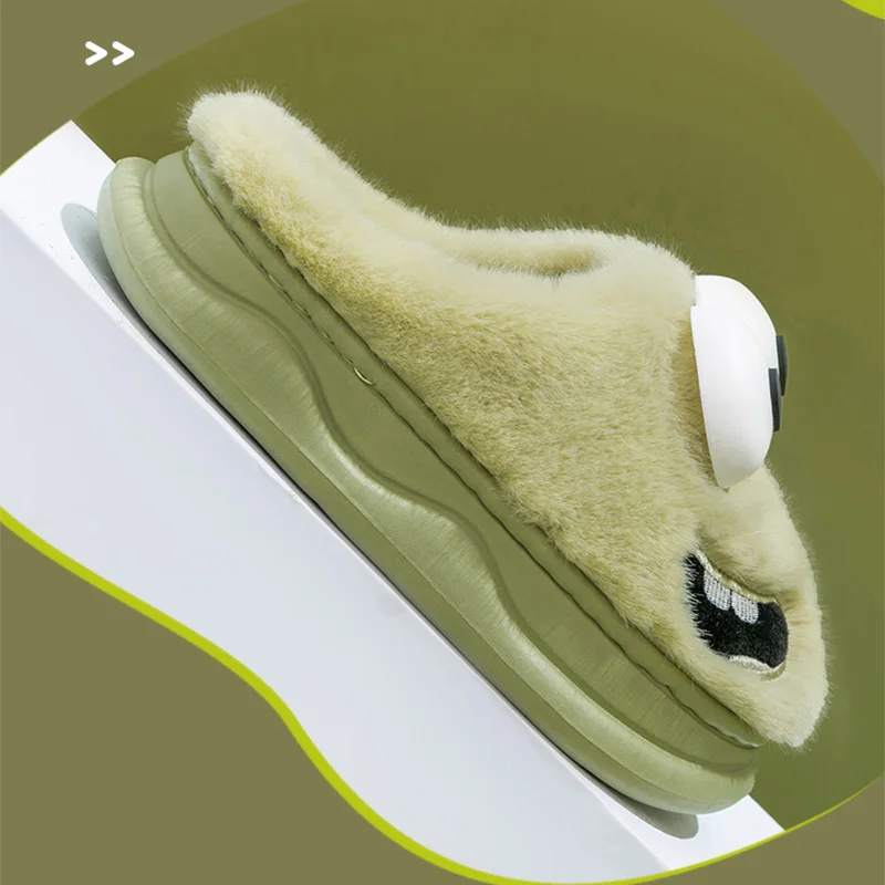 Funny Cartoon Dog Cotton Slippers Women Indoor Non Slip Soft Sole Home Fur Slippers Woman Platform Plus Size Warm Plush Sides